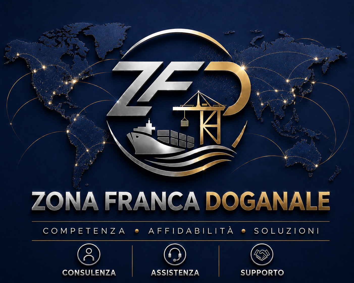 Logo ZFD, Zona Franca Doganale: competenza, affidabilità, soluzioni per il commercio internazionale